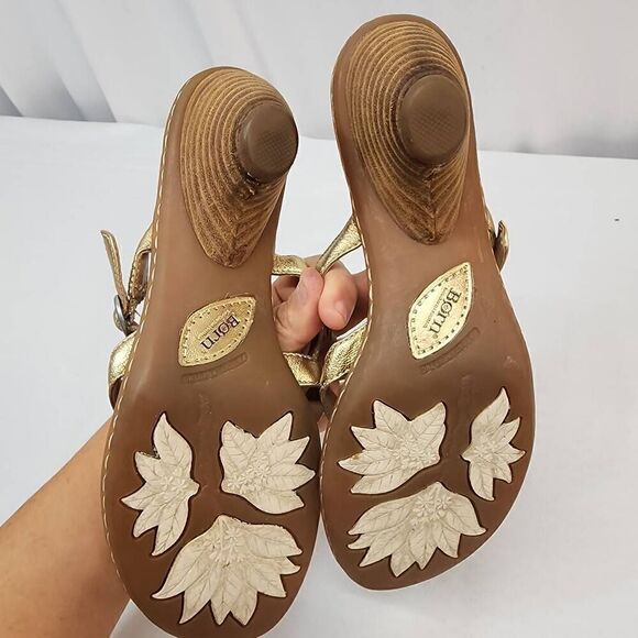 Born Women's Size 7 Funi Sandal Gold Metallic Leather Strappy Heeled - Picture 9 of 10